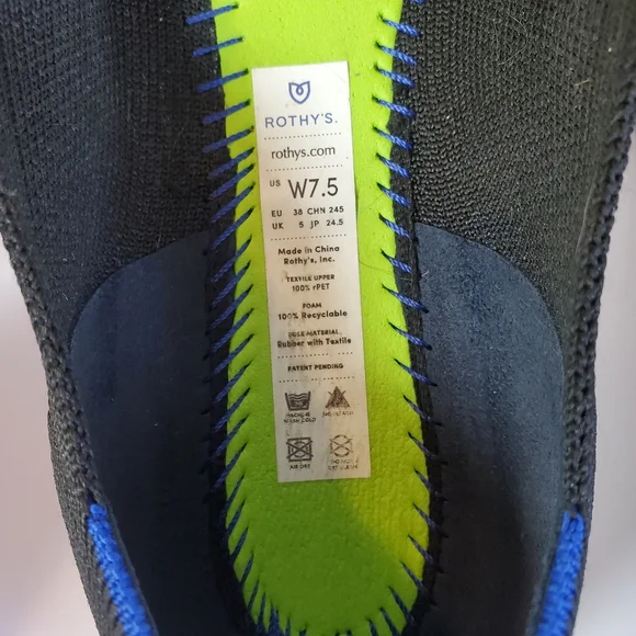 Rothy's The Flat in Black With Blue Trim Slip On Shoes - Picture 7 of 10